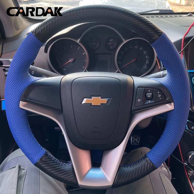 DIY Black Carbon Leather Car Steering Wheel Cover for Chevrolet Chevy Cruze Aveo Orlando Sonic Trax 2009-2022 ji2
