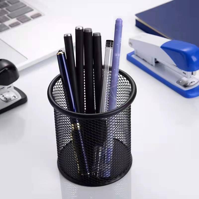 Large Multi-functional Metal Pen Holder - Thickened Round & Square Design for Desk Storage