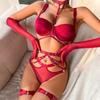 2025 Sexy Hottie Gathered Body Shaping Luxury Bra Set Fashion Exotic Hollow Out Underwear Panties Erotic five-piece Set