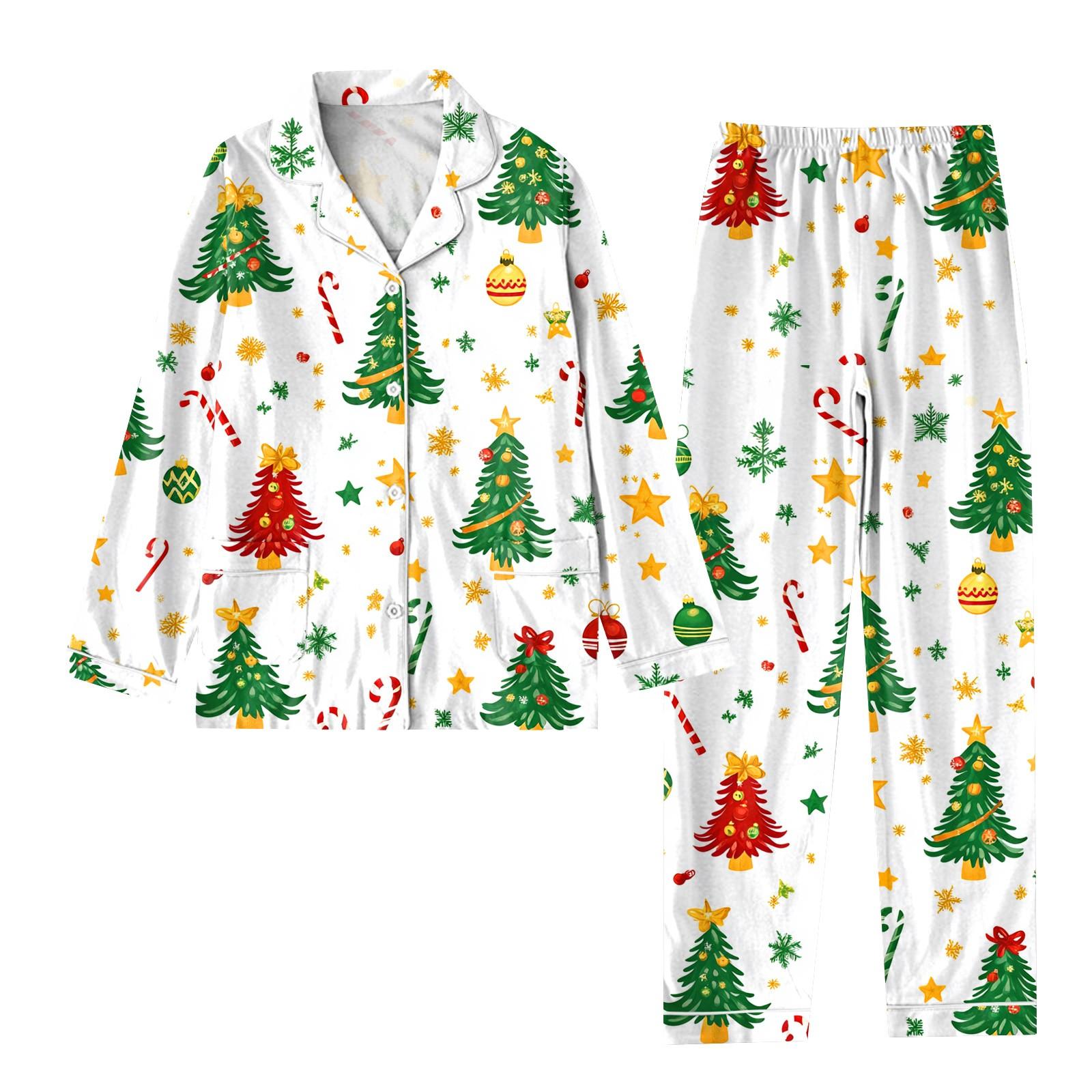 

Детский рождественский костюм из 2 предметов с принтом, топ с длинными рукавами и застежкой на пуговицы, широкие брюки, комплект пижамы, домашний повседневный костюм 14 белый