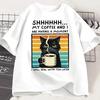Funny Coffee Cat Printed TShirt Summer Short Sleeve Women T Shirt Coffee Lover Retro Style Women Casual Top Clothing
