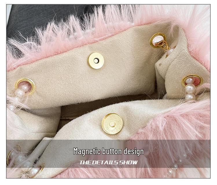 Luksusowa damska pluszowa torebka crossbody z łańcuszkiem z pereł na jesień/zimę