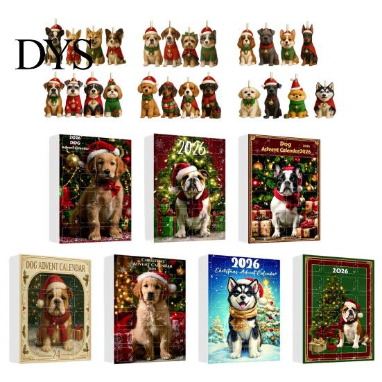 Cuenta Regresiva Navideña Temática de Mascotas Regalos Calendario de Adviento para Perros, Adornos de Acrílico 2D de Razas, Caja de Regalo de Navidad de 24 Días para Niños Calendario para Dueños con 24 Cachorros