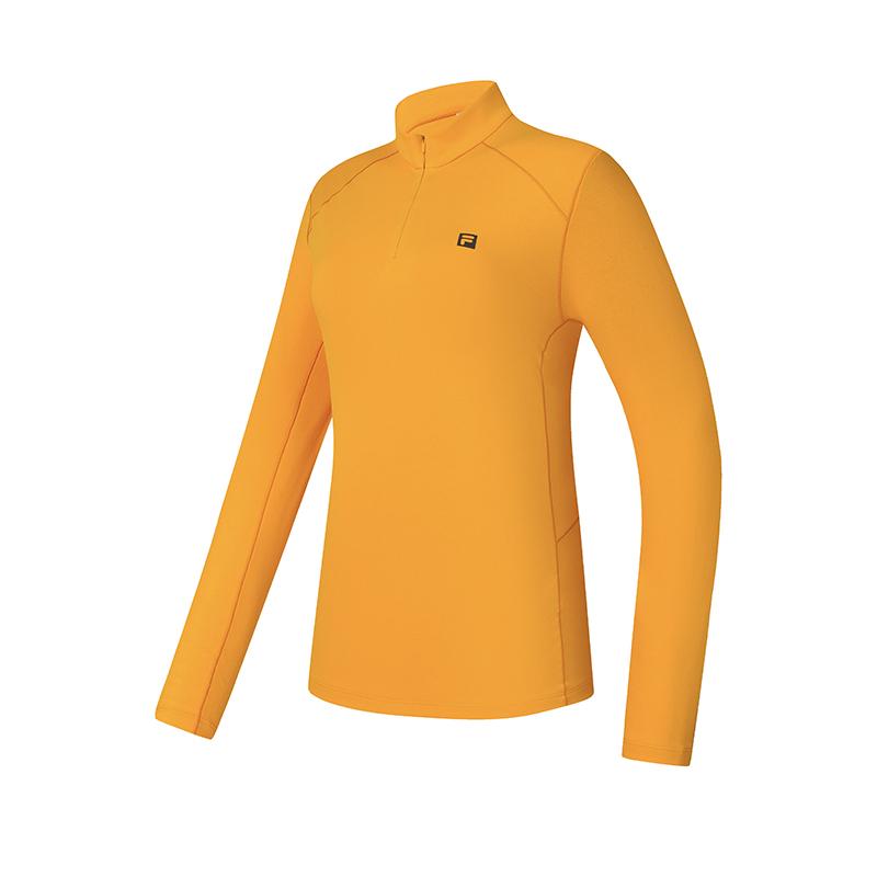 Fila Outdoor Breathable Dopamine Stand Collar Half Zip Knit Long Sleeve T-Shirt Women Tops Orange-Peel-Yellow A11W517203FYE