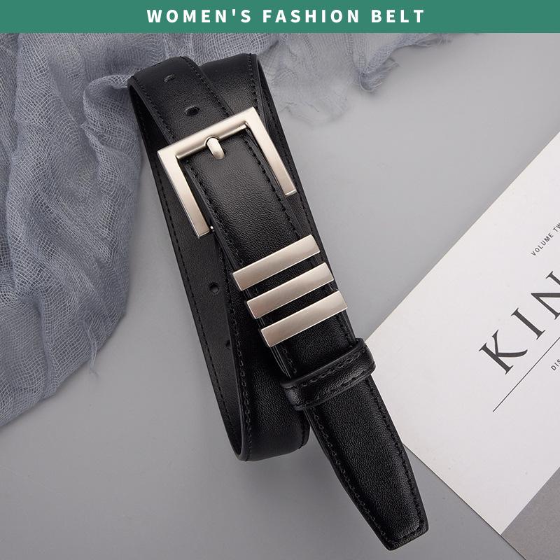 Women's Genuine Leather Cowhide Pin Buckle Belt - Simple Korean Style Fashionable Waistband, Light Luxury.