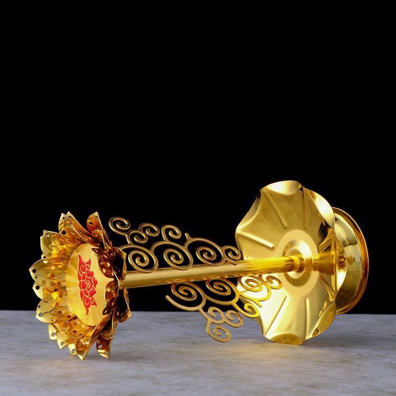 2Pcs Golden Silk Hollow Lotus Candle Holder Ghee Lamp Butter Lamp Holder Candlestick for Buddha Buddhist Temple Home Decor
