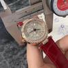 Shigaodi Women's Large Dial Leather Strap Full Diamond Watch, Red Luxury Edition