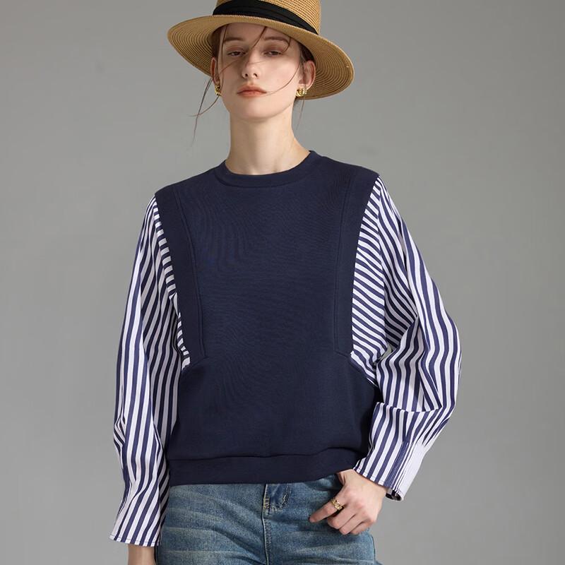 Women's Striped Patchwork Faux Two-Piece Sweatshirt