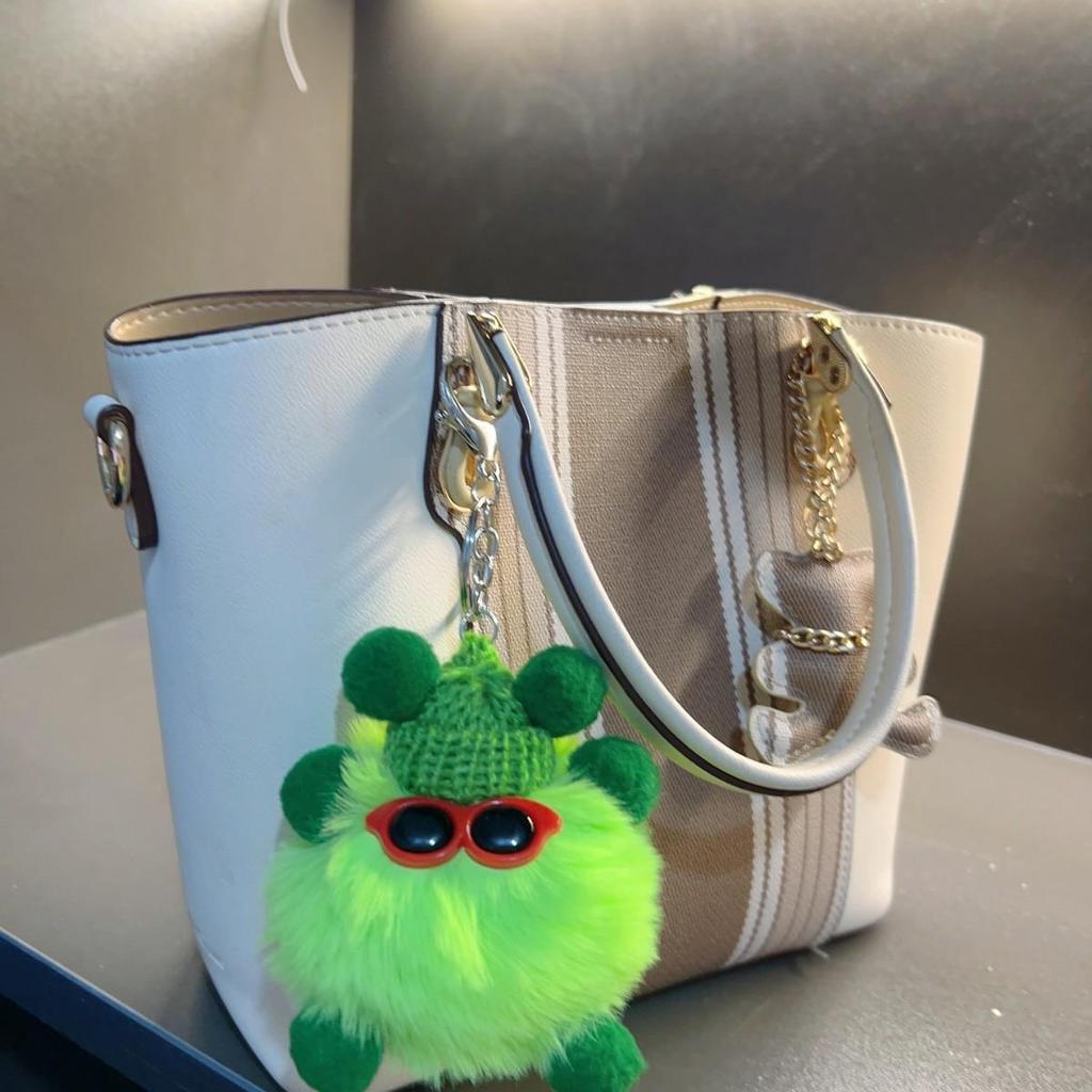 Faux Fur Plush Ball Keychain Ornament - Cartoon Doll Design