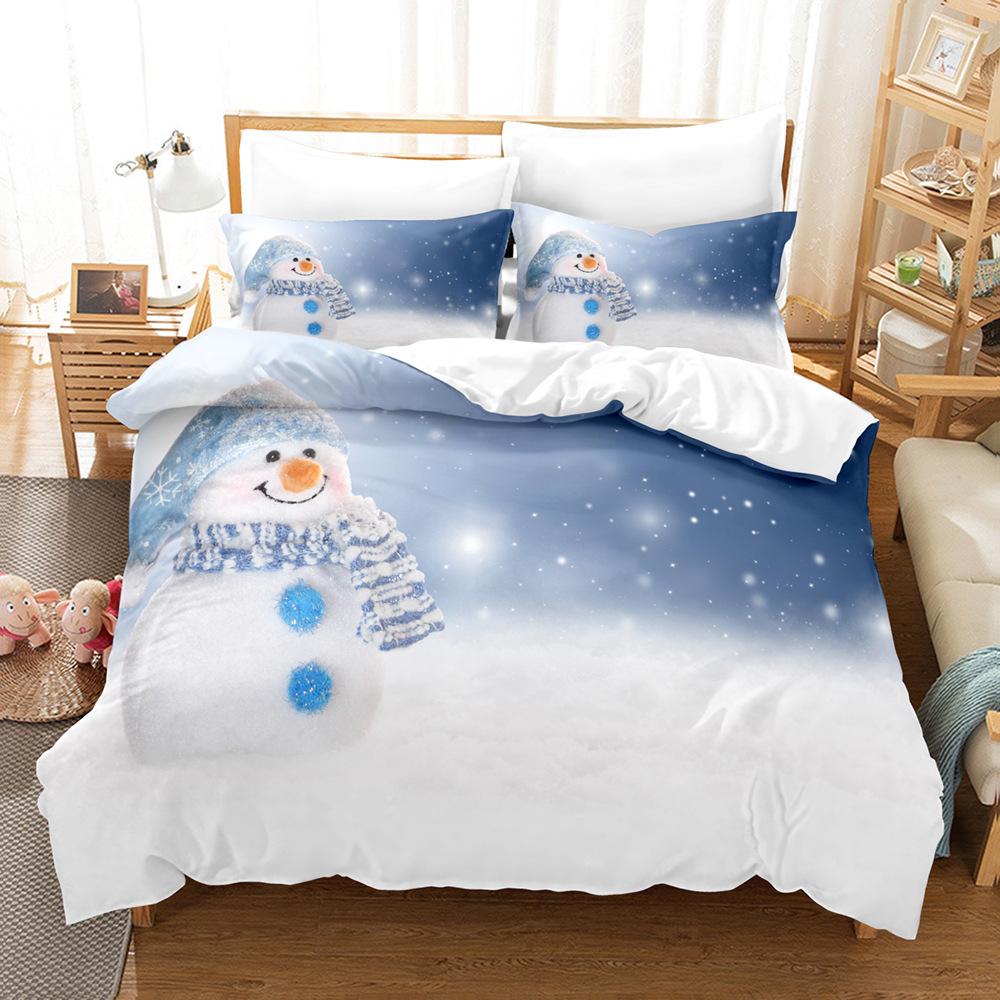Christmas-Themed 3D Digital Printing Three-Piece Bedding Kit, Snowman Series