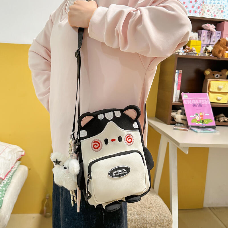 Cute Cartoon Design Crossbody Bag for Women Front Zip Pocket Mini Shoulder Bag for Daily Use