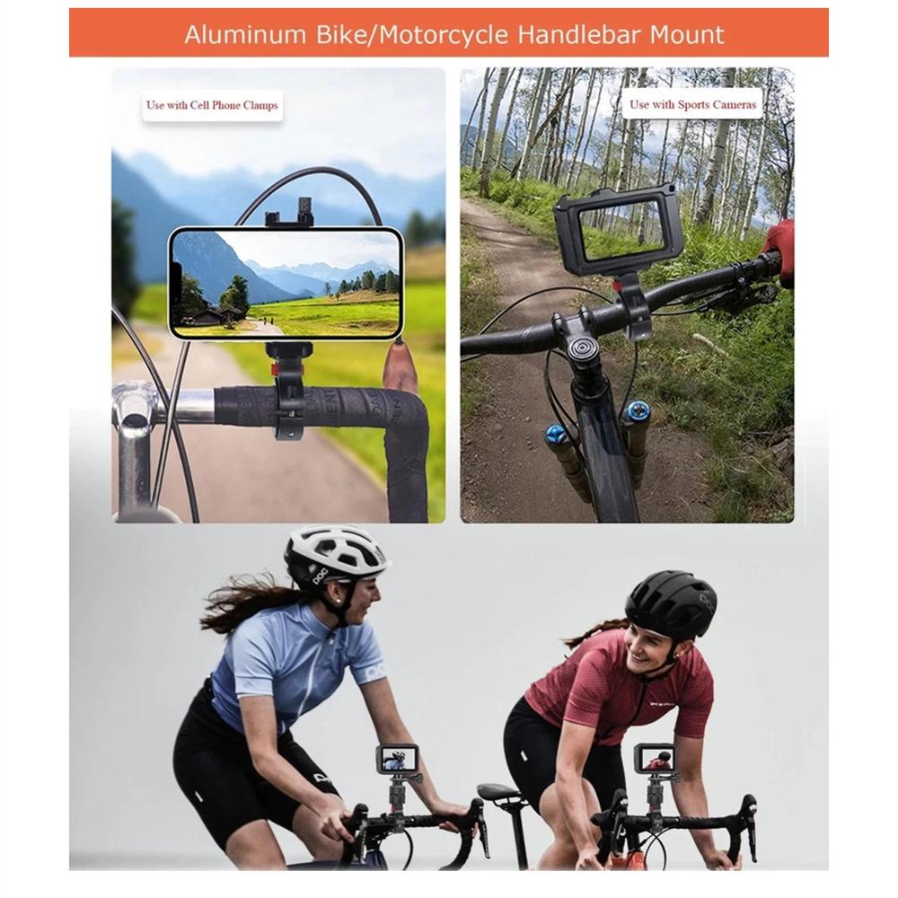 Aluminum Motorcycle Bike Handlebar Mount For GoPro Insta360 DJI 1/4" Thread Hole