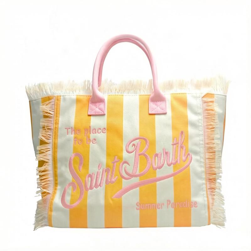 St. Barthes Beach Canvas Tote Bag New Fringed Embroidered Handbag European and American Trend Messenger Bag Women