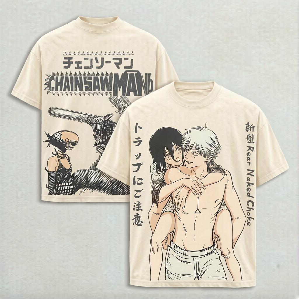 Anime Chainsaw Man Denji Reze Graphic T-shirt Vintage  Oversized T Shirt Men Clothing Cotton Clothing