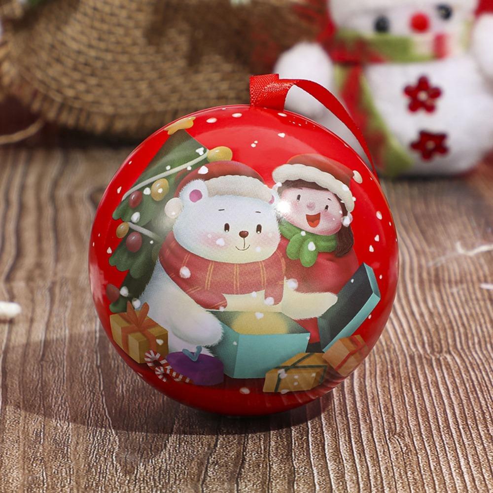 Pendants Xmas Hanging Ornament Tinplate Candy Ball Christmas Ball Ornaments Candy Ball Box Jar Hanging Decorations Fillable Xmas