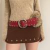 Rivet Leather Fur Belt Faux Fur Plush Belt Vintage Y2K Waistband  Daily