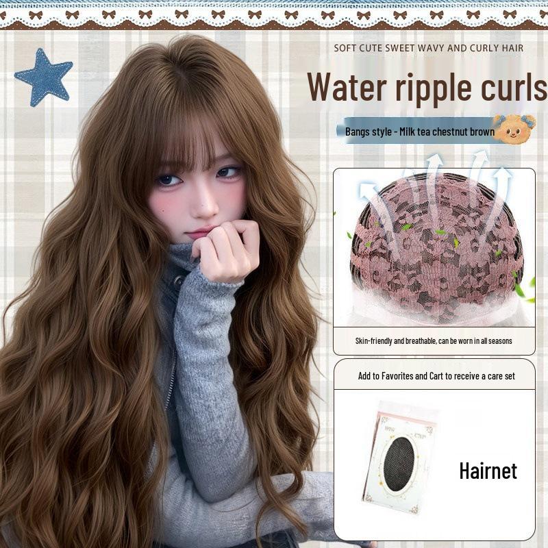 Women's Full Head Wig, Lazy Water Wave Long Curly Hair, Natural Seamless Look, Large Scalp Egg Roll Wig.