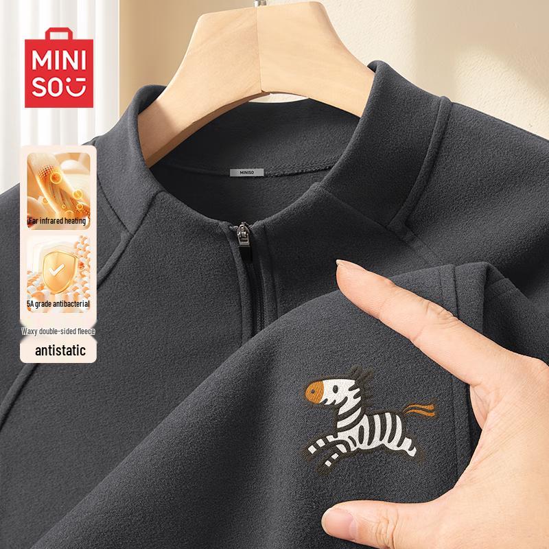 MINISO Men s Fleece-Lined Thermal Long-Sleeve T-Shirt L