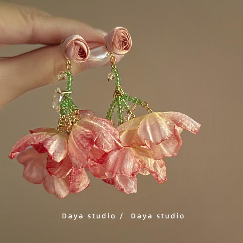 2024 Summer Floral High-End Stud Earrings - Elegant Light Luxury Design for Women