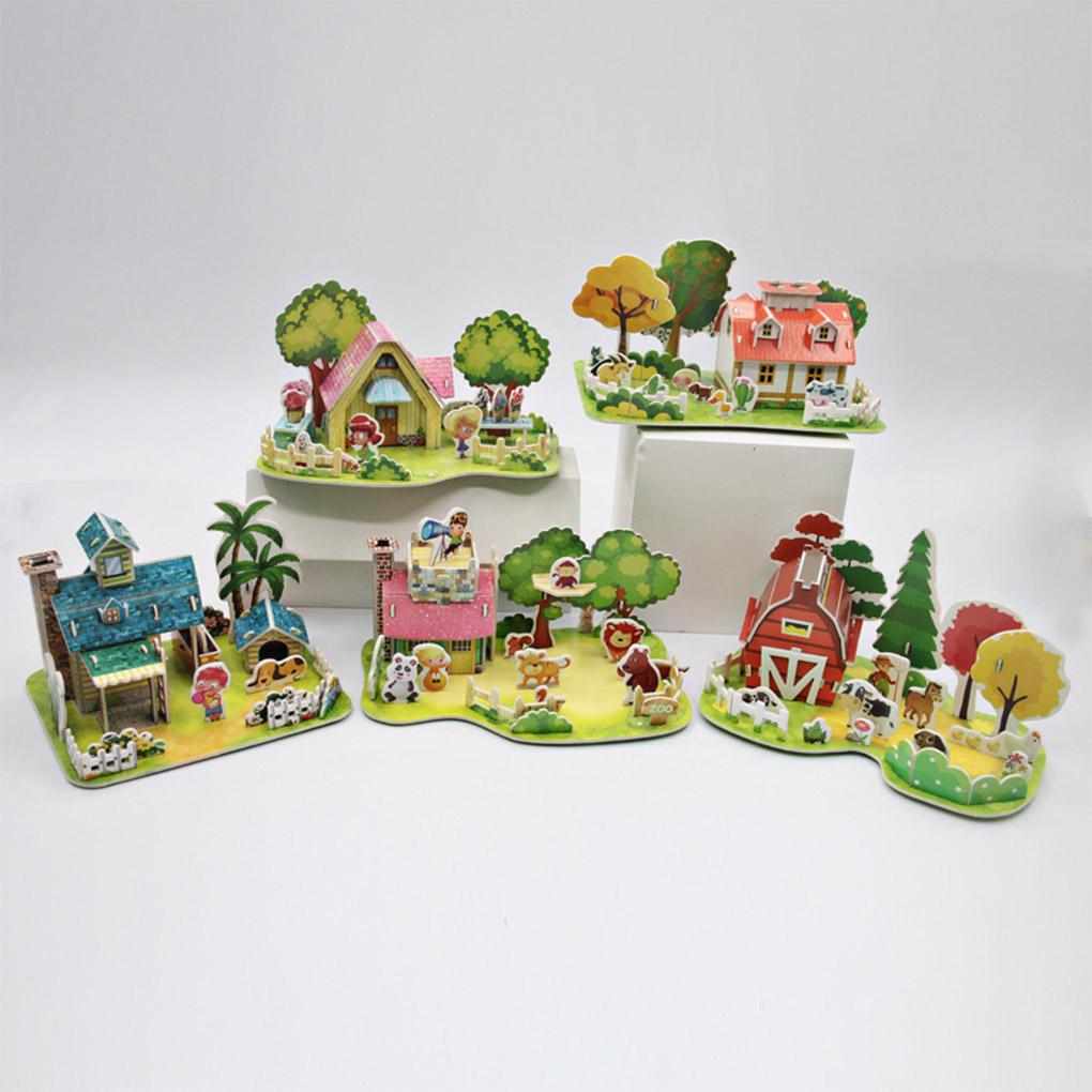 3D Paper Assembly House Model Children DIY Paper Building Architecture Model Kids Early Educational Toy Type 2