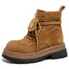 Leather thick-soled heightening rhubarb boots for women's autumn and winter new niche casual brown Martin big boots for women