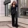 2026 Womens Vintage Brown Long Sleeve Shirt Top Pants 2 Piece Set