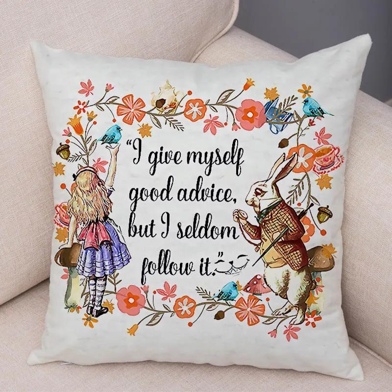 Alice In Wonderland Cushion Cover Cute Rabbit Cat Printed Sofa Pillow Vintage Home Decorative Pillow Case for Children Room