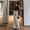 Spring Summer Platinum Glitter High Waist Slim Hide Figure Light Tone Floor Sweeping Micro Flare Denim Pants Ladies Casual Oversize Denim Trousers
