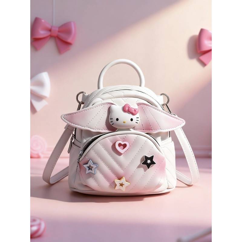 Hello Kitty Cartoon Backpack With Spliced Pu Fabric And Adjustable Shoulder Straps For School