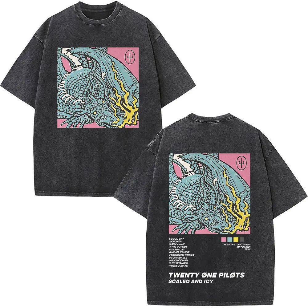 Twenty One Pilots Koszulka Vintage Spierana Męska Damska Rock Streetwear Moda Hip Hop Luźne Koszulki Bawełniana Codzienna Koszulka
