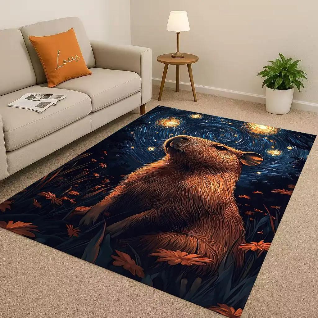 3D Cute Capybara Art Cartoon Living Room Non-Slip Area Rug Soft Carpet for Bedroom Playroom Sofa , Easy Clean Home Decor Doormat