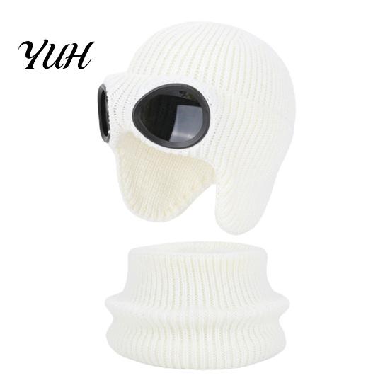 Comfortable Skin Friendly Winter Cap 1 Set Knit Hat Neck Warmer for Kids, Earflap with Goggles, Kids Gift School Travel Fleece Lined Aviator Cap, Warm