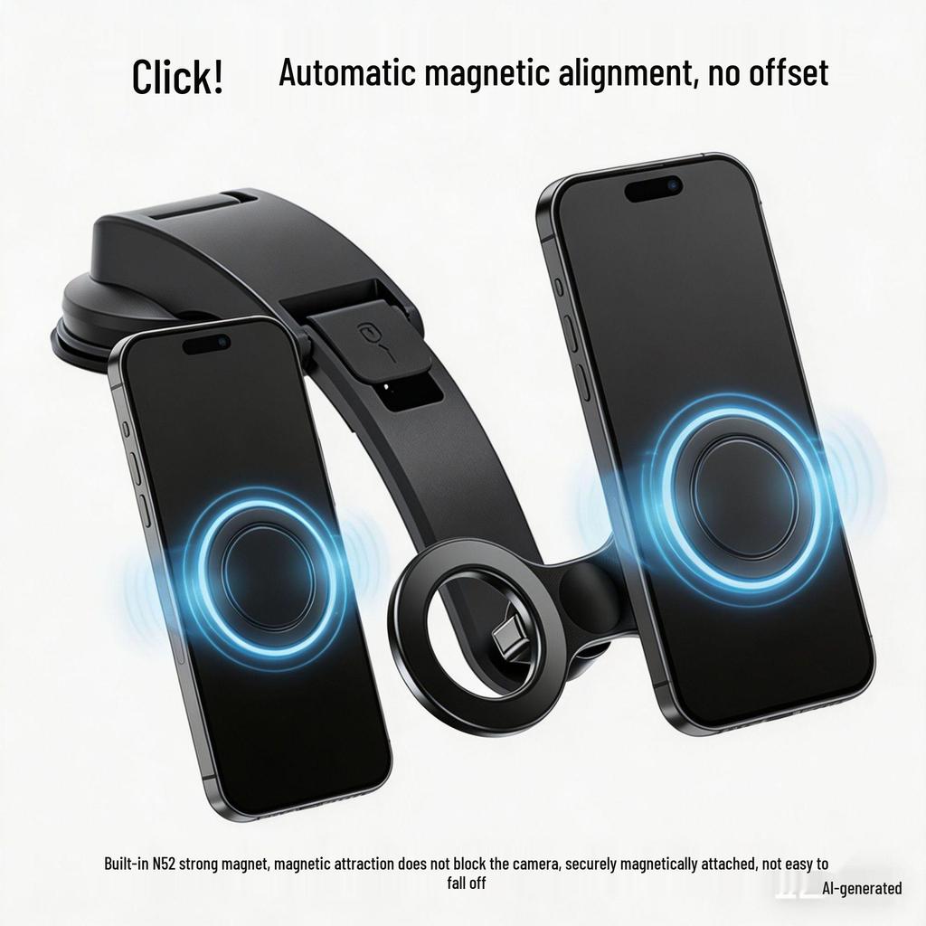 Magnetic Suction Cup Rotating Phone Holder with Silicone Grip for Car