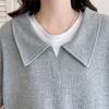 Sweatshirt for Women Pullover Long Sleeve Faux Two-Piece Oversize Solid Color Loose Casual Sweatshirt Top
