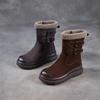Johnature Anti Slip Thick Soled Snow Boots Belt Buckle Plush Warm Genuine Leather Women's Mid-calf Boots