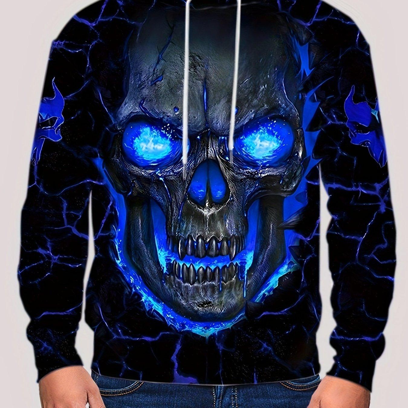 Мужская толстовка с капюшоном с принтом 3D Evil Skull - повседневный свитер с графическим дизайном и карманом-кенгуру для уличной одежды зимой и осенью - классная идея для подарка L 2100₽