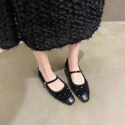 Modne damskie buty na niskim obcasie, miękkie cekiny, błyszczące buty do baletu, 2024 wiosenne błyszczące sukienki do tańca