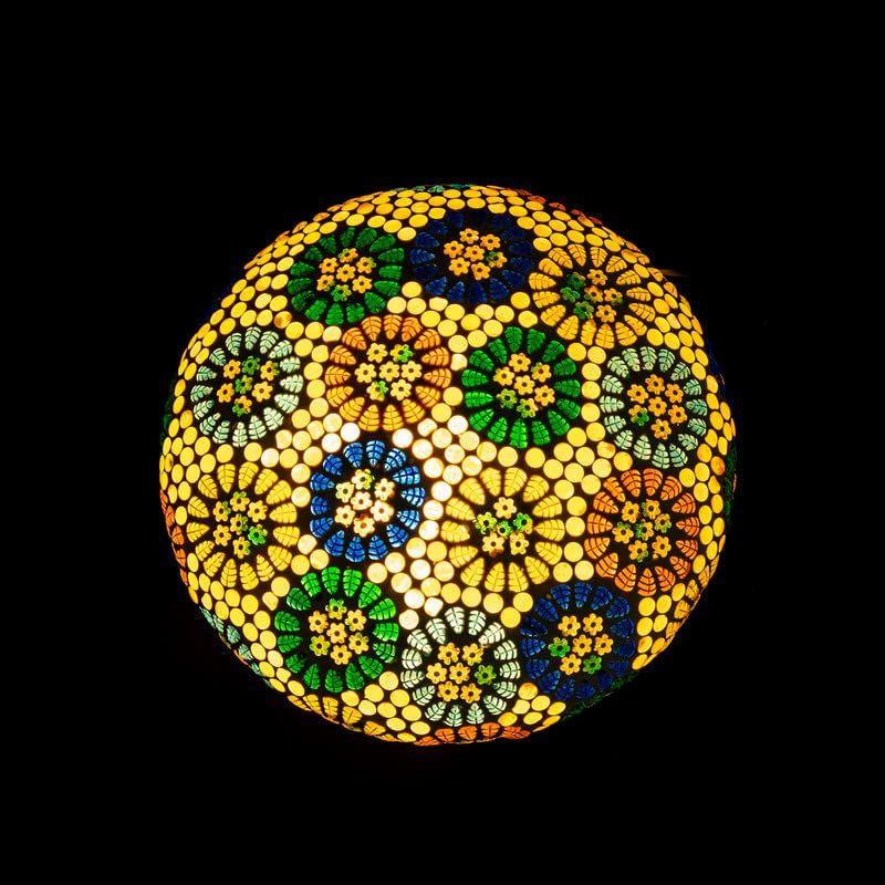 Coloured Flower Design Yellow Coloured Mosaic Glass Ceiling Light