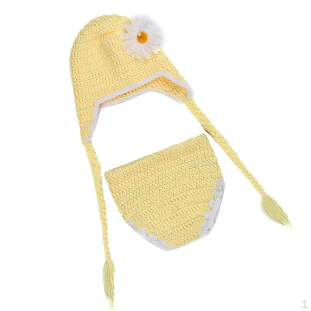 Newborn Animal Outfits Photo Prop Handmade Knitted Beanie Clothing Costume Flower