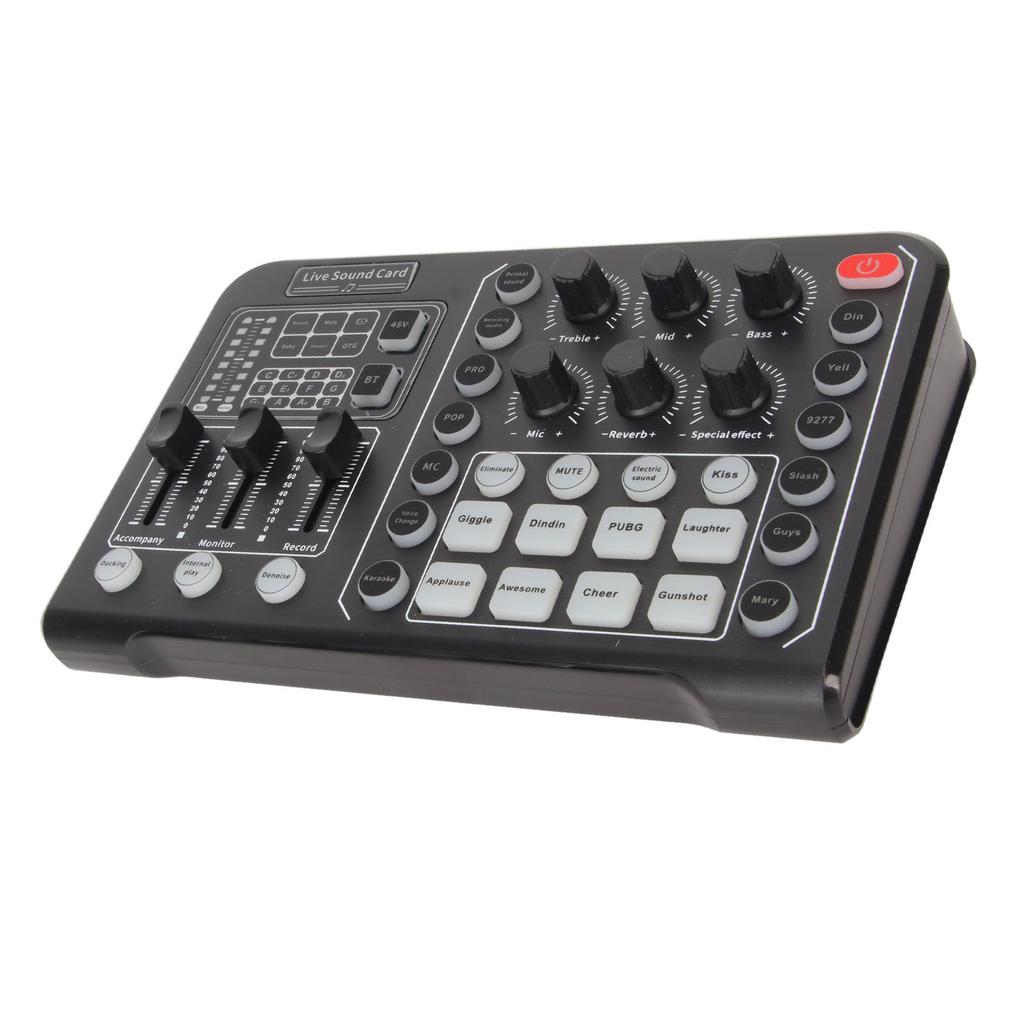 Live Sound Card Support Bluetooth 48V Large Diaphragm Noise Cancelling Sound Mixer Board with 15 Sou