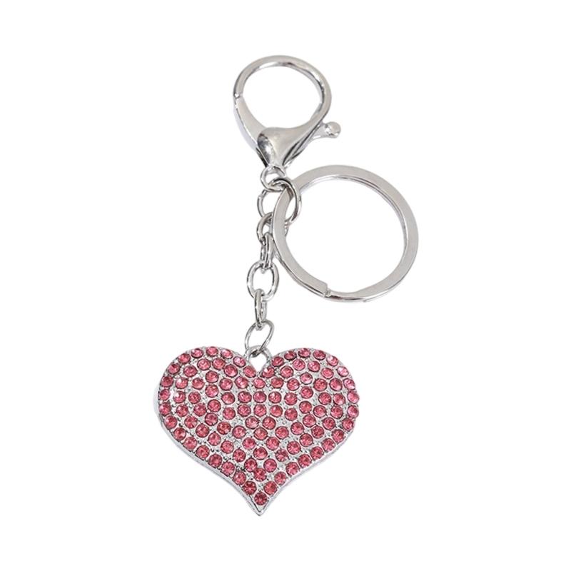 Sparkling Heart Keychain With Rhinestones Accent Zinc Alloy Design Bag Hanging Decoration For Women Gift Giving