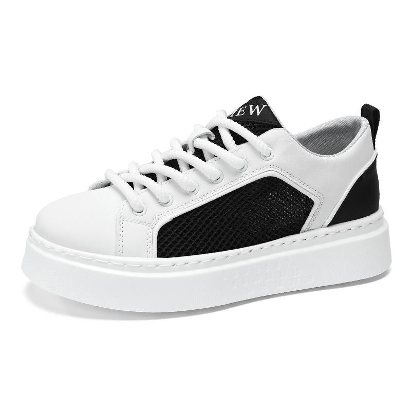 

2024 Masculino Zapatos Thick-soled Mesh Panel Shoes Breathable Casual Shoes Comfort Versatile White Shoes Flat Non-slip Sneaker 44 чёрный