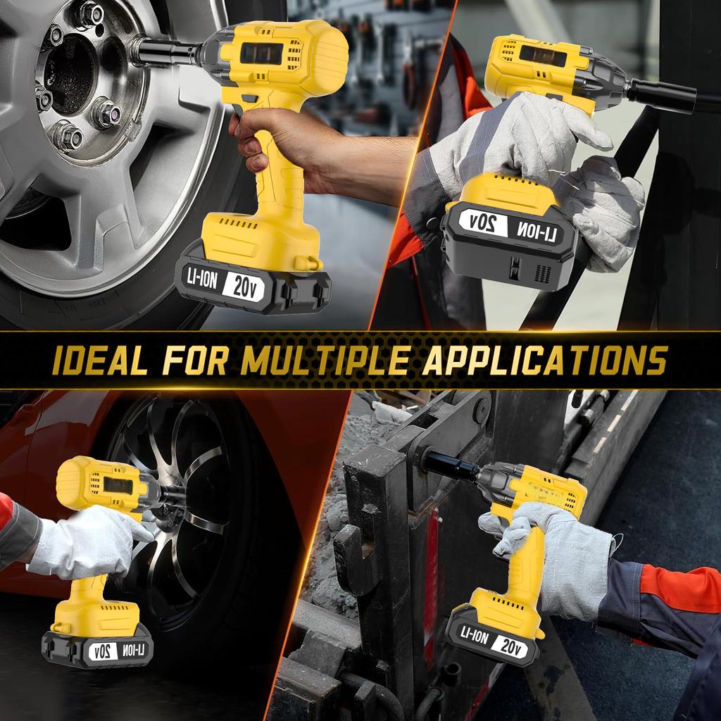 Lithium Ion 20V Heavy Duty Brushless Cordless Impact Wrench 320Nm 500W 1/2 Inch Drive Industrial DIY Use with 2.0Ah Battery