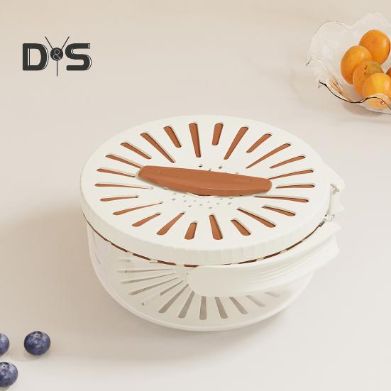 Multi Functional Food Drainage Basket with Foldable Handle Food Grade BPA Free Stackable Fruits Vegetables Storage Basket with Lid