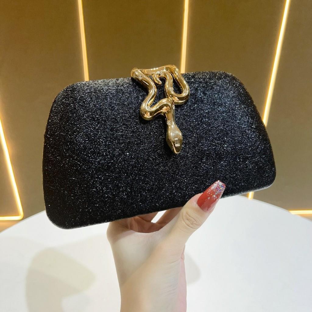 Snake Pattern Evening Clutch With Chain Lock For Party And Formal Events