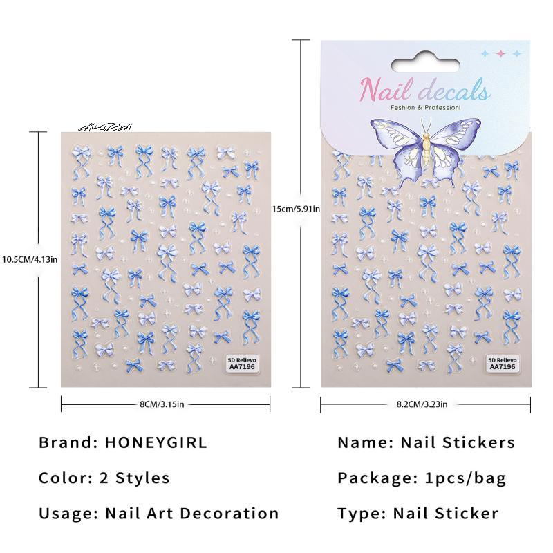 5D Relief Bowknot Nail Stickers Adhesive Gel Polish Decals Manicure Ribbon Bow Tie for DIY Nail Art Decoration And Salon Use