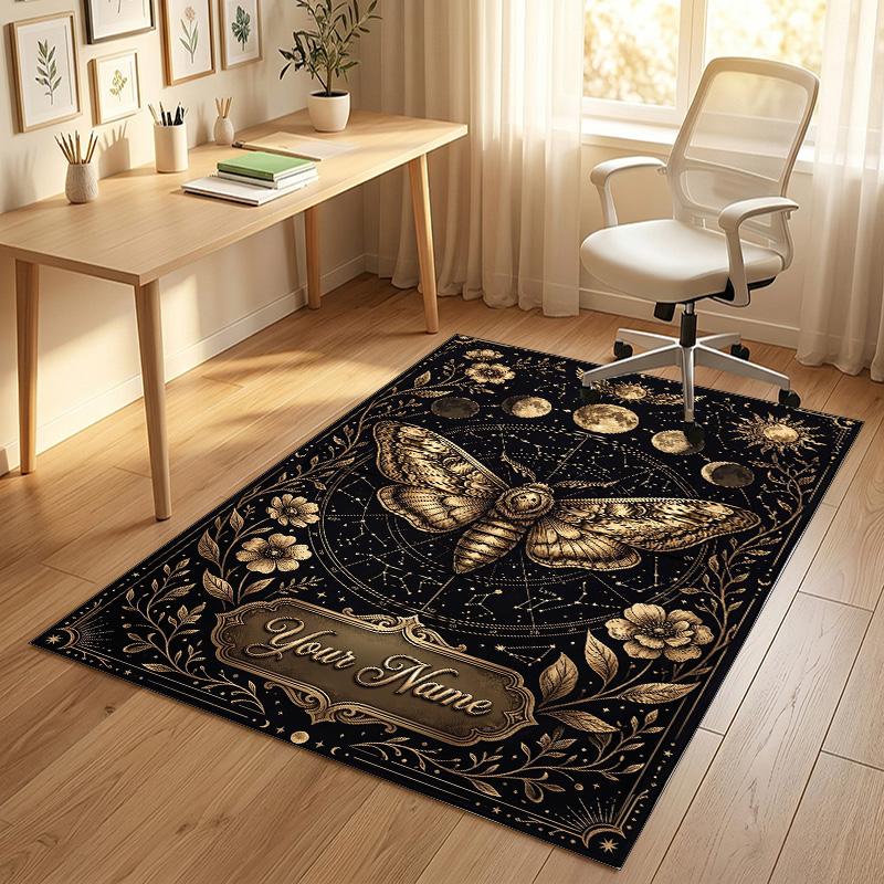 Golden Mandala Theme Soft Crystal Velvet Rug Custom Name & Text Print Non Slip Floor Rug for Bedroom Living Room