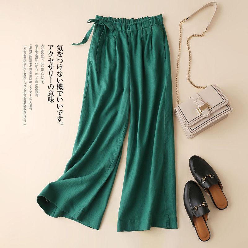 Cotton and Linen Wide-leg Nine-point Summer Women's Loose and Thin High Waist Straight-leg Casual Pants