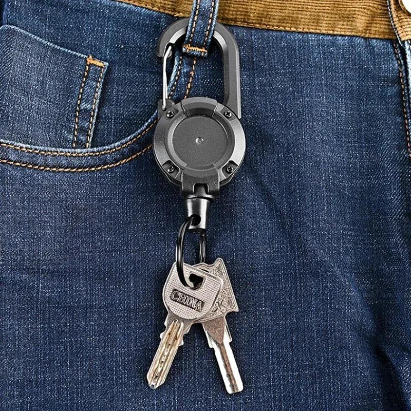 4PCS Heavy Duty Retractable ID Badge Reel with Carabiner Steel Wire Rope Key Holder Durable Outdoor Keychain Tool for Daily Use