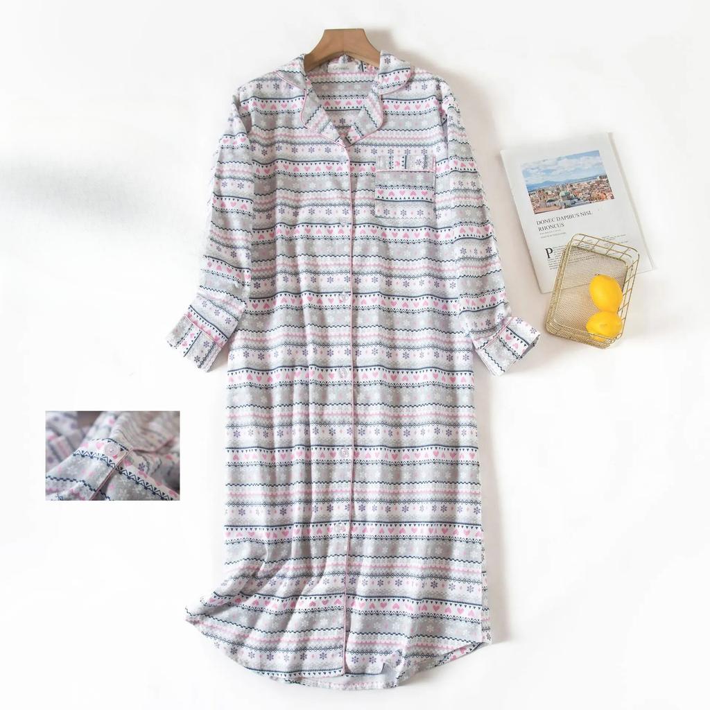 Übergröße Damen-Pyjama, kariertes Design, mittellanges Hemd, Nachthemd, Damenunterwäsche